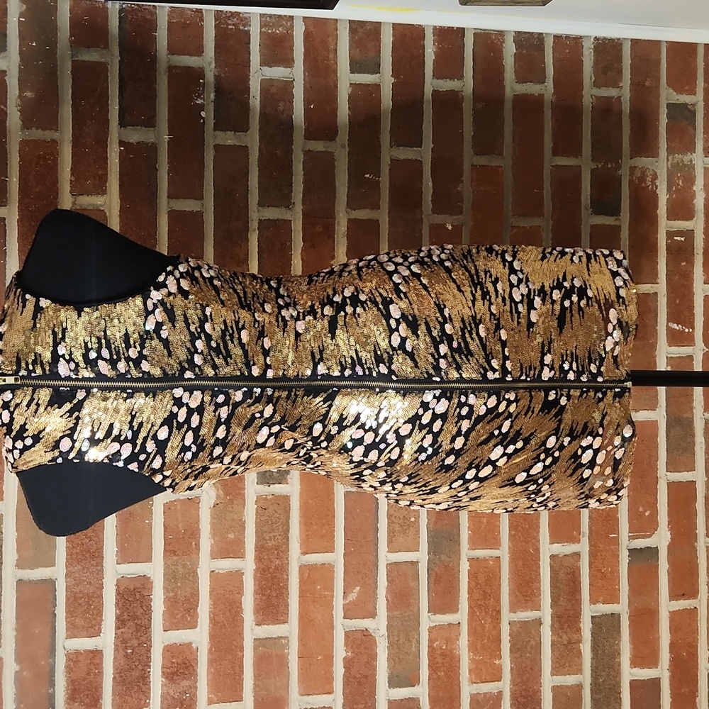 Gianni Bini Gold and Black Sequine Dress, Size Small - Picture 2 of 5
